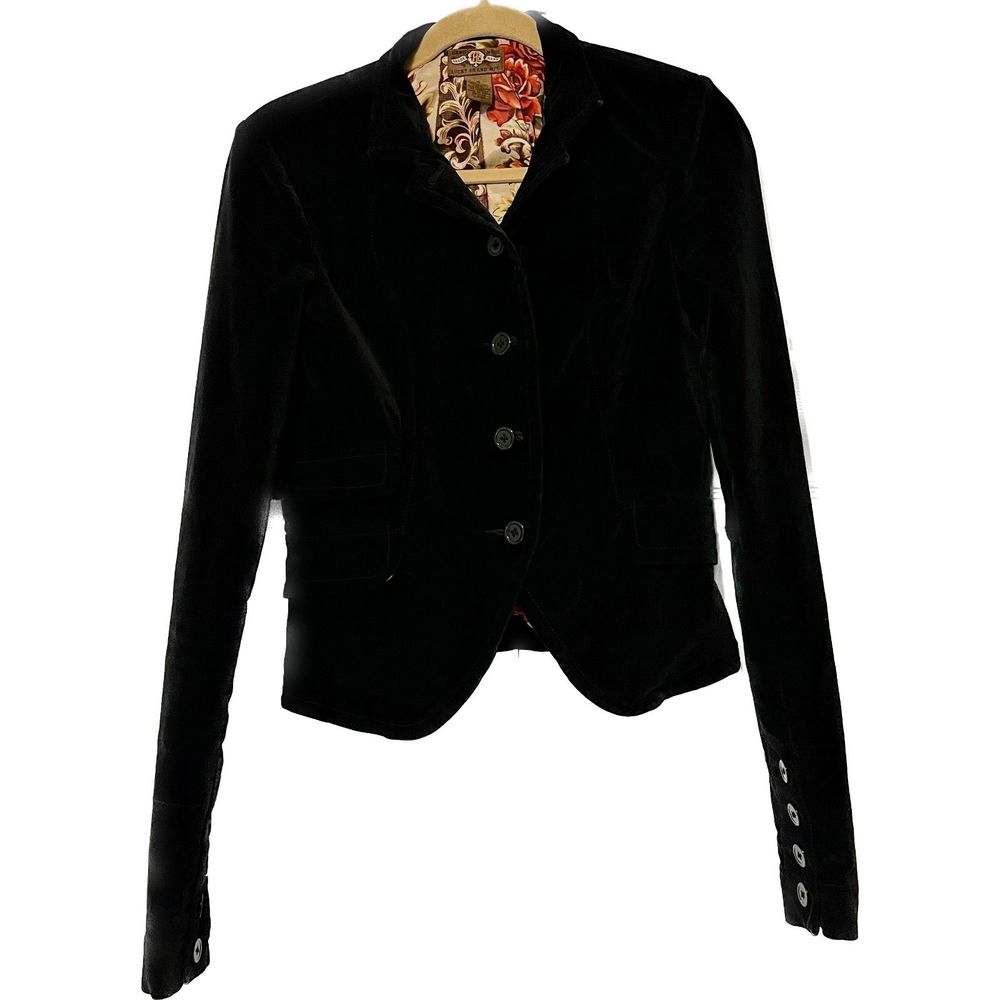Lucky Brand MFG Handmade Black Velvet Women's Button Jacket Size M